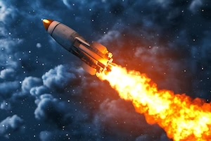 rocket blasting off into space